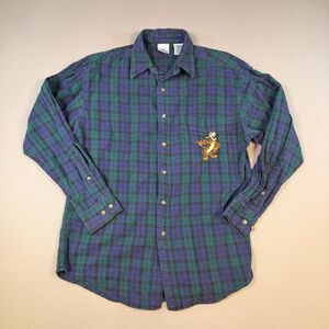 Vintage 90s Disney Tigger Flannel Shirt Mens Small Blue/Green Plaid Checkered HK